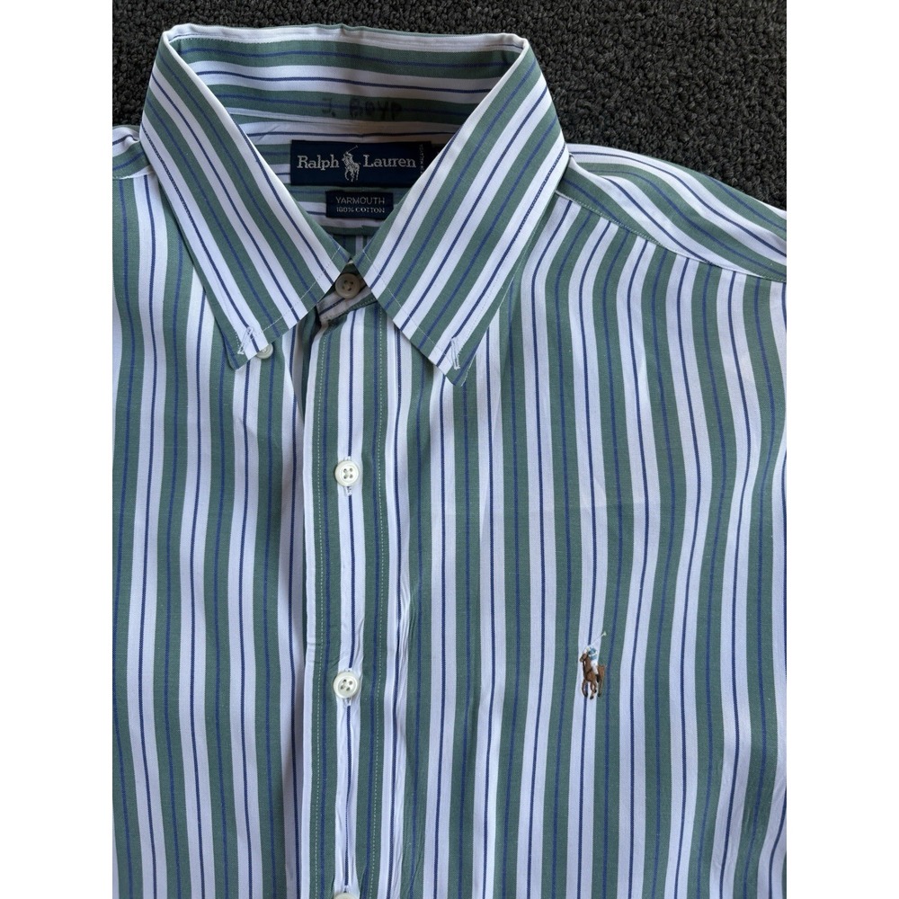 Ralph Lauren Yarmouth Striped Shirt Men's Green Blue White 100% Cotton 16-35